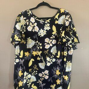 Ann Taylor LOFT Floral Black and Yellow Top